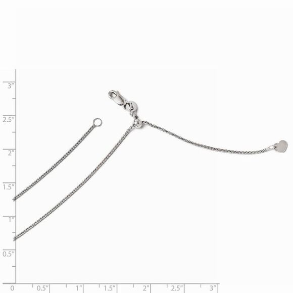 1mm 14k White Gold Adjustable Solid Wheat Chain Necklace, 30 Inch - Picture 2 of 5